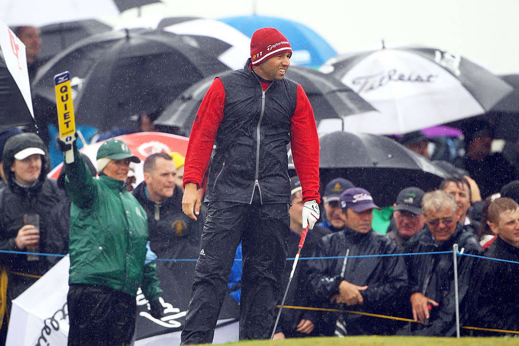 Sergio Garcia in the rain at The Open in 2011